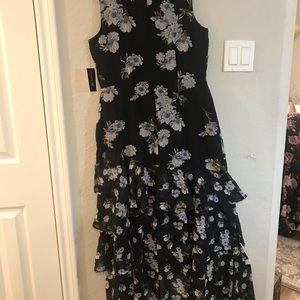 INC long dress NWT floral navy size 10